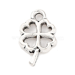 Tibetan Style Alloy Pendants, Clover Charms, Antique Silver, 10.5x6.5x1.5mm, Hole: 1mm(PALLOY-I222-02AS-01)