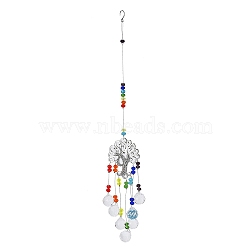 Alloy Tree of Life Pendant Decorations, Hanging Suncatcher, Glass Round Charms for Home Office Garden Decoration, Colorful, 405mm(AJEW-Q144-01AS-02)