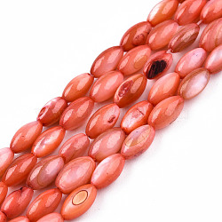 Natural Freshwater Shell Beads Strands, Dyed, Rice, Salmon, 7.5x4mm, Hole: 0.8mm, about 51~52pcs/strand, 14.96 inch~15.16 inch(38~38.5cm)(SHEL-N026-212-B03)