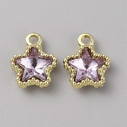 Glass Pendants, with Light Gold Alloy Finding, Star Charms, Medium Orchid, 13x10.5x4mm, Hole: 2mm(GLAA-TAC0004-07LG-A02)