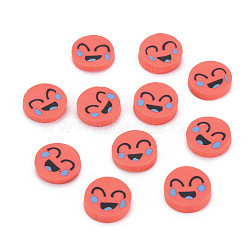 Handmade Polymer Clay Cabochons, Flat Round with Expression, Tomato, 9~10x1~2mm, about 5000pcs/1000g(CLAY-N006-94F)