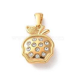 304 Stainless Steel Crystal Rhinestone Pendants, Fruit Charms, Golden, Apple, 21.5x16x5mm, Hole: 6x2.5mm(RB-CBA2A5E-02G-01)