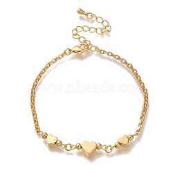 Heart Brass Link Bracelets, Real 18K Gold Plated, 6-3/8 inch(16.2cm)(BJEW-L696-0259G)