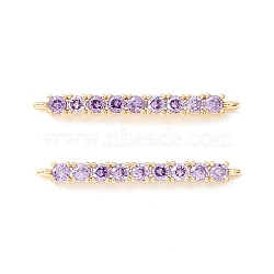 Rack Plating Brass Micro Pave Cubic Zirconia Connestor Charms, Long-Lasting Plated, Real 18K Gold Plated, Cadmium Free & Nickel Free & Lead Free, Strip, Lilac, 24x2x2.5mm, Hole: 1mm(KK-D073-03G-03-NR)