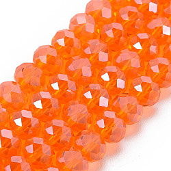 Electroplate Glass Beads Strands, Pearl Luster Plated, Faceted, Rondelle, Coral, 2.9~3.3x2mm, Hole: 0.8mm, about 145~150pcs/strand, 34~35cm(EGLA-A034-T2mm-A07)