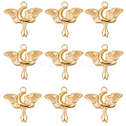 Beebeecraft 10Pcs Stainless Steel Pendants, Moon with Butterfly Charms, Real 18K Gold Plated, 24x25x2mm, Hole: 2.5mm(FIND-BBC0002-82)