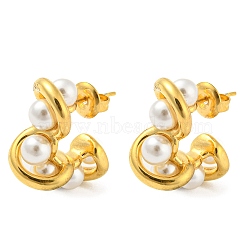 Ion Plating(IP) 304 Stainless Steel Stud Earrings, with Plastic Imitation Pearl, Golden, 21.5x9mm(EJEW-C068-01G)