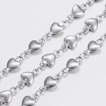 304 Stainless Steel Chains, Heart Link Chains, Soldered, Stainless Steel Color, 10x5x2mm