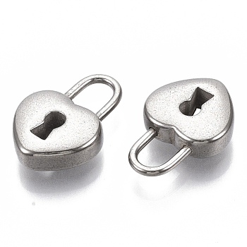 304 Stainless Steel Pendants, Heart Lock, Stainless Steel Color, 19.5x13x5mm, Hole: 6x4mm