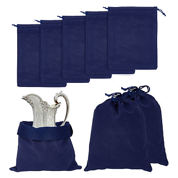 Velvet Drawstring Gift Bags, Rectangle Pouches, Midnight Blue, 25x19cm