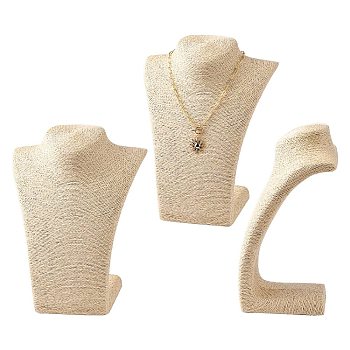 Stereoscopic Necklace Bust Displays, PU Mannequin Jewelry Displays, Covered by Rattan, Wheat, 210x125x278mm