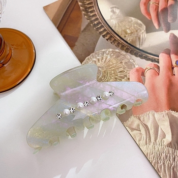 Cellulose Acetate(Resin) Claw Hair Clip, Rhinestones Pearl Style for Women Girls, Aqua, 94x42x41mm