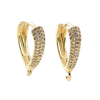 Brass Micro Pave Clear Cubic Zirconia Hoop Earring Findings, with Horizontal Loops, Real 18K Gold Plated, 18.5x16.5x3.5mm, Hole: 1.2mm, Pin: 0.8mm