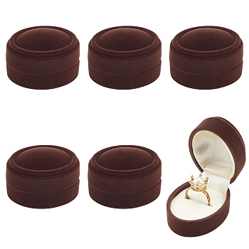 Velvet Single Ring Box, Wedding Ring Gift Case, Oval, Coconut Brown, 5.35x3.9x3.65cm