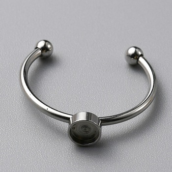 304 Stainless Steel Cuff Ring Components, with 201 Stainless Steel Tray and Beads, Stainless Steel Color, US Size 7 1/4(17.5mm), Tray: 4mm