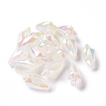 UV Plating Rainbow Iridescent Acrylic Beads, Conch Shape, Floral White, 30x16x14mm, Hole: 1.7mm