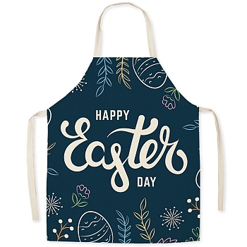 Cute Easter Egg Pattern Polyester Sleeveless Apron, with Double Shoulder Belt, for Household Cleaning Cooking, Teal, 680x550mm