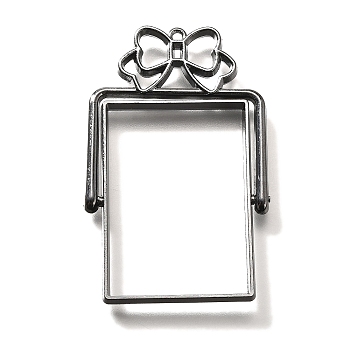 Alloy Open Back Bezel Pendants, For DIY UV Resin, Epoxy Resin, Cadmium Free & Nickel Free & Lead Free, Rectangle with Bowknot, Gunmetal, 48.5x31x3.5mm, Hole: 1.5mm