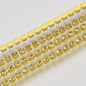 Electrophoresis Iron Rhinestone Strass Chains, Rhinestone Cup Chains, with Spool, Citrine, SS6.5, 2~2.1mm, about 10yards/roll
