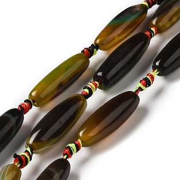 Natural Agate Beads Strands, Dyed & Heated, Rice, Coffee, 29.5~34x9.5~13.5mm, Hole: 2.5mm, about 10pcs/strand, 16''(41cm)