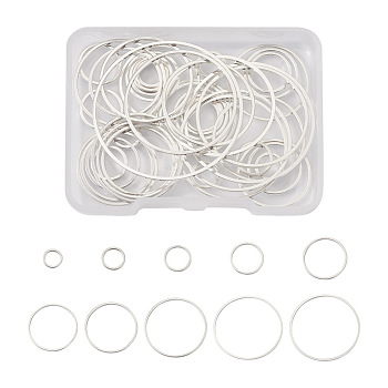 52Pcs 10 Style Brass Linking Rings, Long-Lasting Plated, Round Ring, 925 Sterling Silver Plated, 8~40x1mm, Inner Diameter: 6~38mm