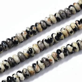 Natural Dalmatian Jasper Beads Strands, Rondelle, 4~5x2mm, Hole: 0.8mm, about 165~170pcs/strand, 14.96~15.35 inch(38~39cm)