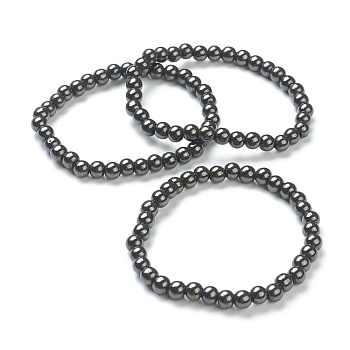 Synthetic Non-magnetic Hematite Beaded Stretch Bracelets, Round, Beads: 6~6.5mm, Inner Diameter: 2-1/4 inch(5.55cm)