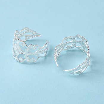 Cuff Brass Ring Components, Filigree Ring Blank, Lead Free and Cadmium Free, Silver Color Plated, Size: about 16mm wide, 19mm inner diameter