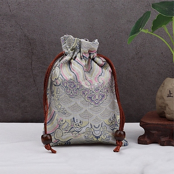 Water Ripple Print Cloth Storage Bags, Rectangle Drawstring Pouches Packaging Bag, Light Grey, 14x10cm