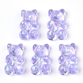 Transparent Epoxy Resin Cabochons, with Sequins, Hologram Cabochons, Bear, Lilac, 17x11x6~7mm