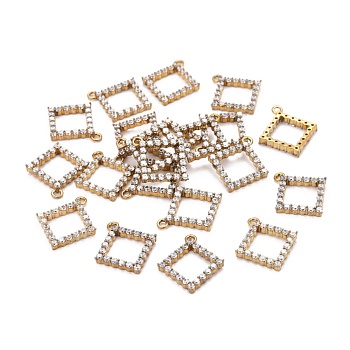 Brass Micro Pave Cubic Zirconia Charms, Nickel Free, Rhombus, Clear, Unplated, 15x13.5x2mm, Hole: 1mm