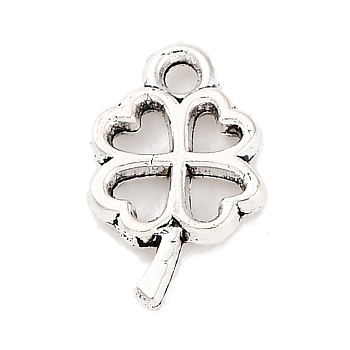 Tibetan Style Alloy Pendants, Clover Charms, Antique Silver, 10.5x6.5x1.5mm, Hole: 1mm