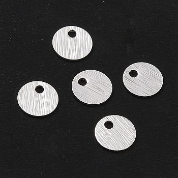 Brass Charms, Flat Round, 925 Sterling Silver Plated, 6x0.5mm, Hole: 1.2mm