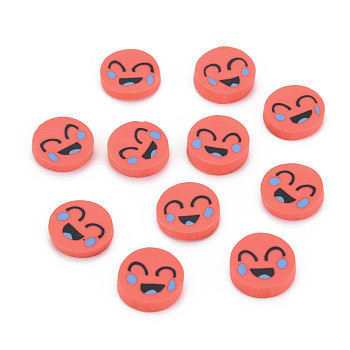 Handmade Polymer Clay Cabochons, Flat Round with Expression, Tomato, 9~10x1~2mm, about 5000pcs/1000g
