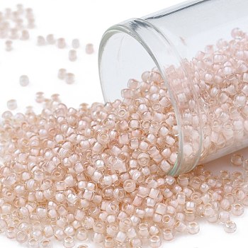 TOHO Round Seed Beads, Japanese Seed Beads, (1068) Pale Blush Pink Lined Crystal, 11/0, 2.2mm, Hole: 0.8mm, about 5555pcs/50g