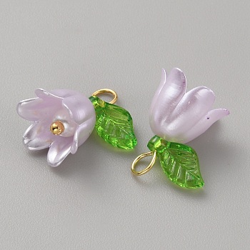 Acrylic Charms, with ABS Plastic Imitation Pearl Beads and Brass Finding, Lily of the Valley, Thistle, 14x13x11mm, Hole: 2.8mm