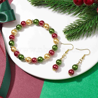 kits de bracelets extensibles et de boucles d'oreilles pendantes en perles de verre(SJEW-JS01289)-4