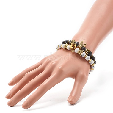 Electroplated Natural Lava Rock & Synthetic Howlite Beads Stretch Bracelets Set for Girl Women(X1-BJEW-JB06924)-6