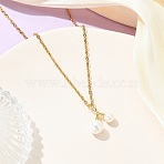 Brass and Shell Pearl Cherry Pendant 304 Stainless Steel Cable Chain Necklaces for Women, White, Golden, 16.14 inch(41cm)(NJEW-JN06245)