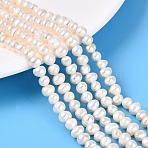 Natural Cultured Freshwater Pearl Beads Strands, Potato, Creamy White, 4~5.5x4~7mm, Hole: 0.6mm, about 79~81pcs/strand, 13.58~13.78 inch(34.5~35cm)(PEAR-N013-04H)
