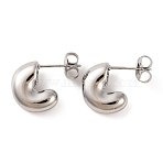 Non-Tarnish 304 Stainless Steel Stud Earrings, C-Shaped, Stainless Steel Color, 13.5x6mm(EJEW-G395-21P)