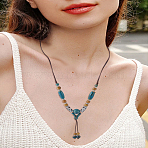 1Pc Alloy & Porcelain Barrel Beaded Tassel Pendant Long Bib Necklaces for Women, Deep Sky Blue, 25.98~34.65 inch(66~88cm)(NJEW-LP0003-07)