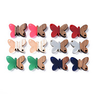 Opaque Resin & Walnut Wood Links Connectors, Two Tone, Butterfly, Mixed Color, 13.5x18x2.5~3.5mm, Hole: 1.5mm(RESI-T035-45)
