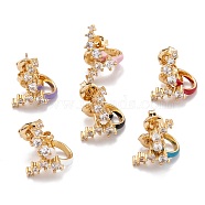 Brass Micro Pave Clear Cubic Zirconia Half Hoop Earrings, with Enamel and Ear Nuts, Golden, Mixed Color, 13x9x12mm, Pin: 0.8mm(EJEW-F264-04-G)