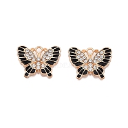 Alloy Enamel Pendants, with Crystal Rhinestone, Cadmium Free & Lead Free, Light Gold, Butterfly Charms, Black, 16x20x2mm, Hole: 1.8mm(PALLOY-N176-102KCG)