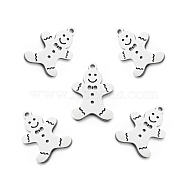 201 Stainless Steel Pendants, Christmas Theme, Gingerbread Man, Stainless Steel Color, 19x13x1mm, Hole: 1.5mm(STAS-E157-02P)