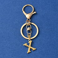 304 Stainless Steel Initial Letter Charm Keychains, with Alloy Clasp, Golden, Letter X, 8.5cm(KEYC-YW00005-24)