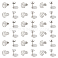 40Pcs 304 Stainless Steel Stud Earring Findings, with Earring Backs & Hole, Textured, Flat Round, Stainless Steel Color, 10mm, Hole: 1.2mm, Pin: 0.8mm(STAS-UN0055-11)