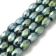 Electroplated Strong Magnetic Synthetic Hematite Beads Strands, Long-Lasting Plated, Faceted Oval, Green Plated, 7~8x5~5.5mm, Hole: 1.4mm, about 50pcs/strand, 15.35''(39cm)(G-P518-02H)