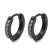 304 Stainless Steel Micro Pave Clear Cubic Zirconia Huggie Hoop Earrings, with 316 Stainless Steel Pins, Black, 12.5x2x13mm(EJEW-C096-01D-EB)